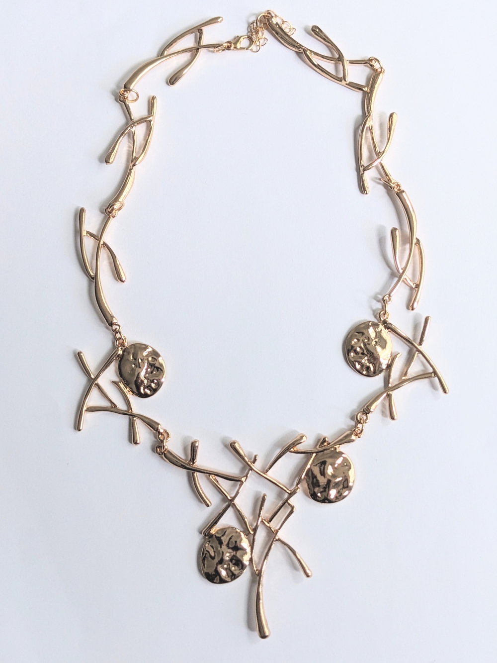 Hammered Disc & Branch Statement Necklace